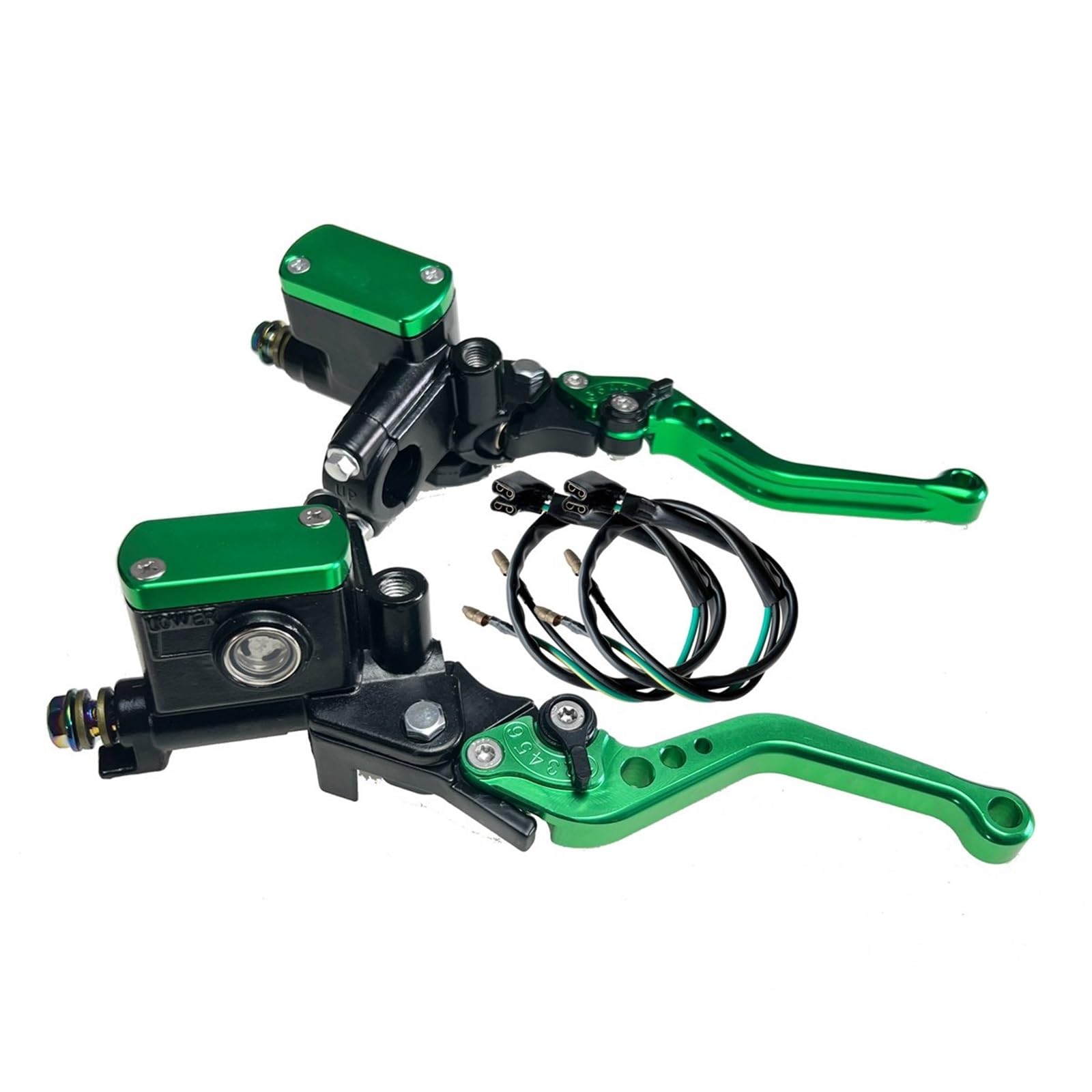 IUKMR Motorcycle Clutch Brake Lever 14mm Piston Motorcycle Hydraulic Clutch Kit Brake Master Cylinder 1200mm Hose(Green Pump 1 Pair)