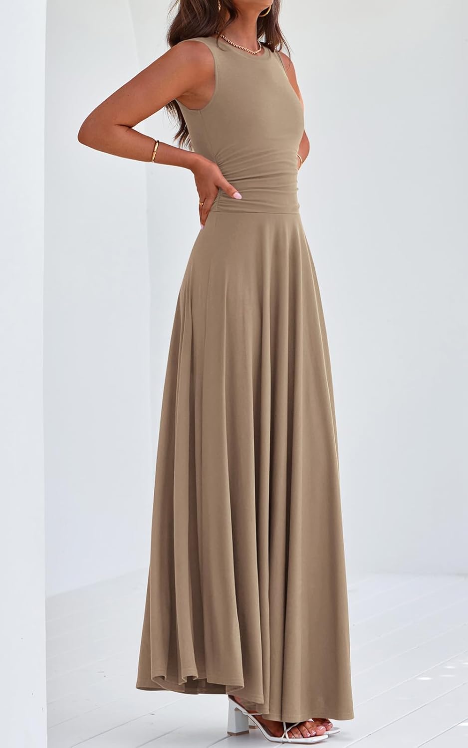 PRETTYGARDEN Womens Spring Dresses 2026 Casual Sleeveless Crewneck Aline Maxi Dress Stretch Tank Flowy Long Dresses - Image 3