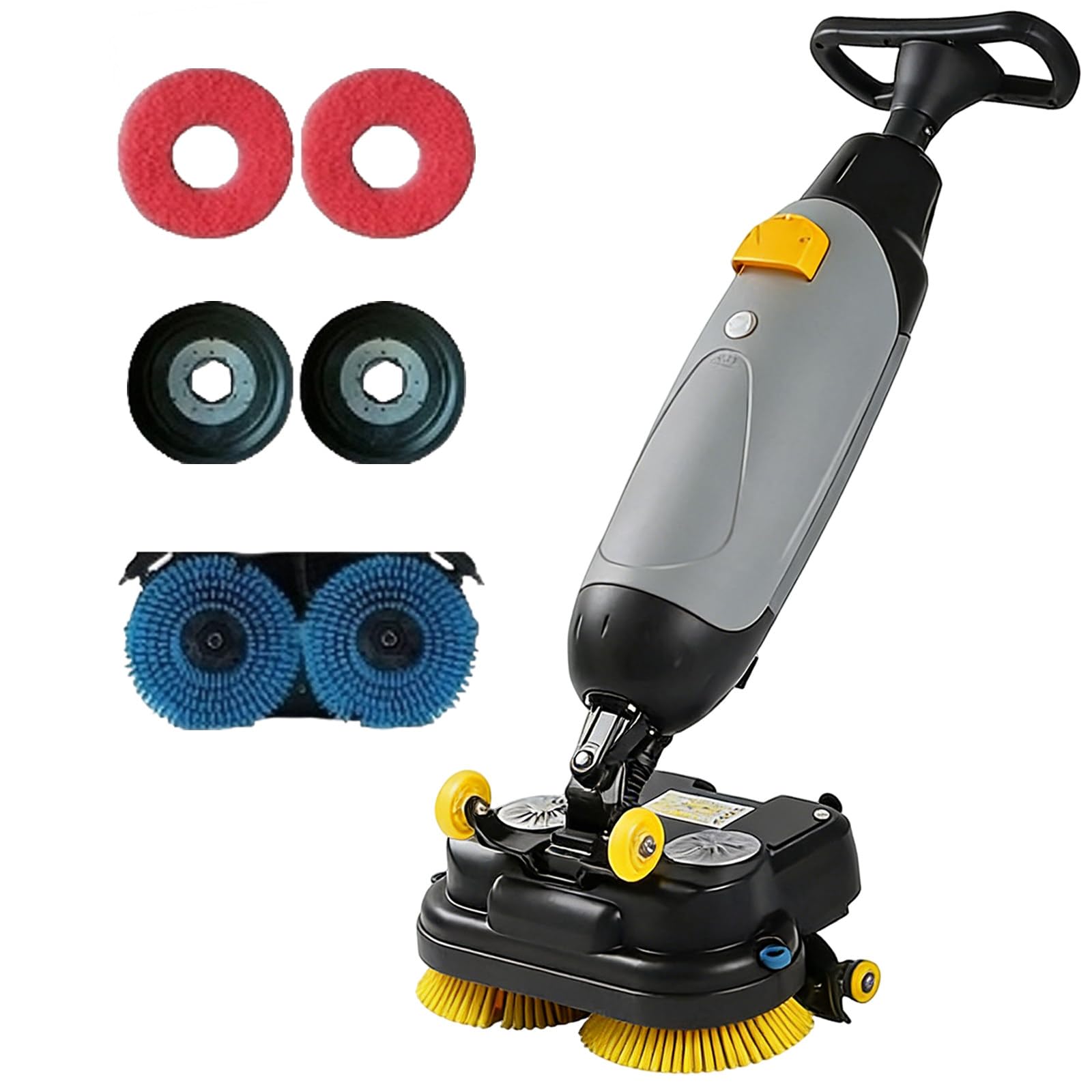 QJJML Commercial Floor Scrubber, Brushing - Washing - Absorbing Water,17" Automatic Floor Scrubber With Double Rotary Brushes, 13000 Sq Ft/H Coverage, Electric Floor Scrubber Gray