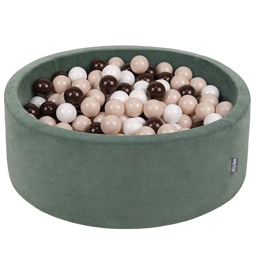 KiddyMoon Piscina de Bolas en Terciopelo para Bebés Redonda 90x30 con 300 Pelotas 7cm Zona de Juego Niños…