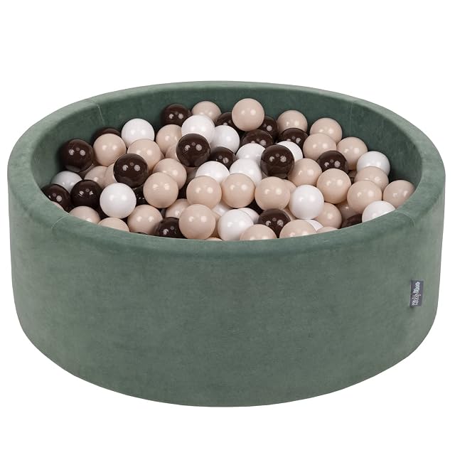 KiddyMoon Piscina de Bolas en Terciopelo para Bebés Redonda 90x30 con 300 Pelotas 7cm Zona de Juego Niños…