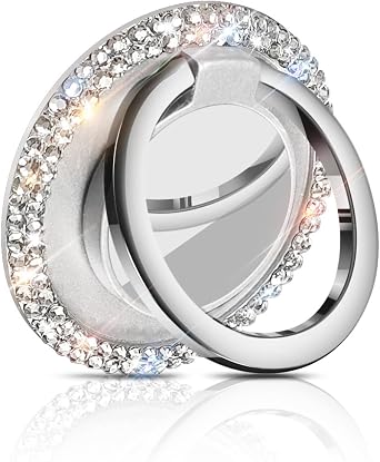 Bling Crystal Rhinestone Cell Phone Ring Holder Grip,360Rotation Ultrathin Finger Cute Glitter Stand Kickstand Universal Compatible with iPhone Samsung Galaxy LG Google iPad Silver