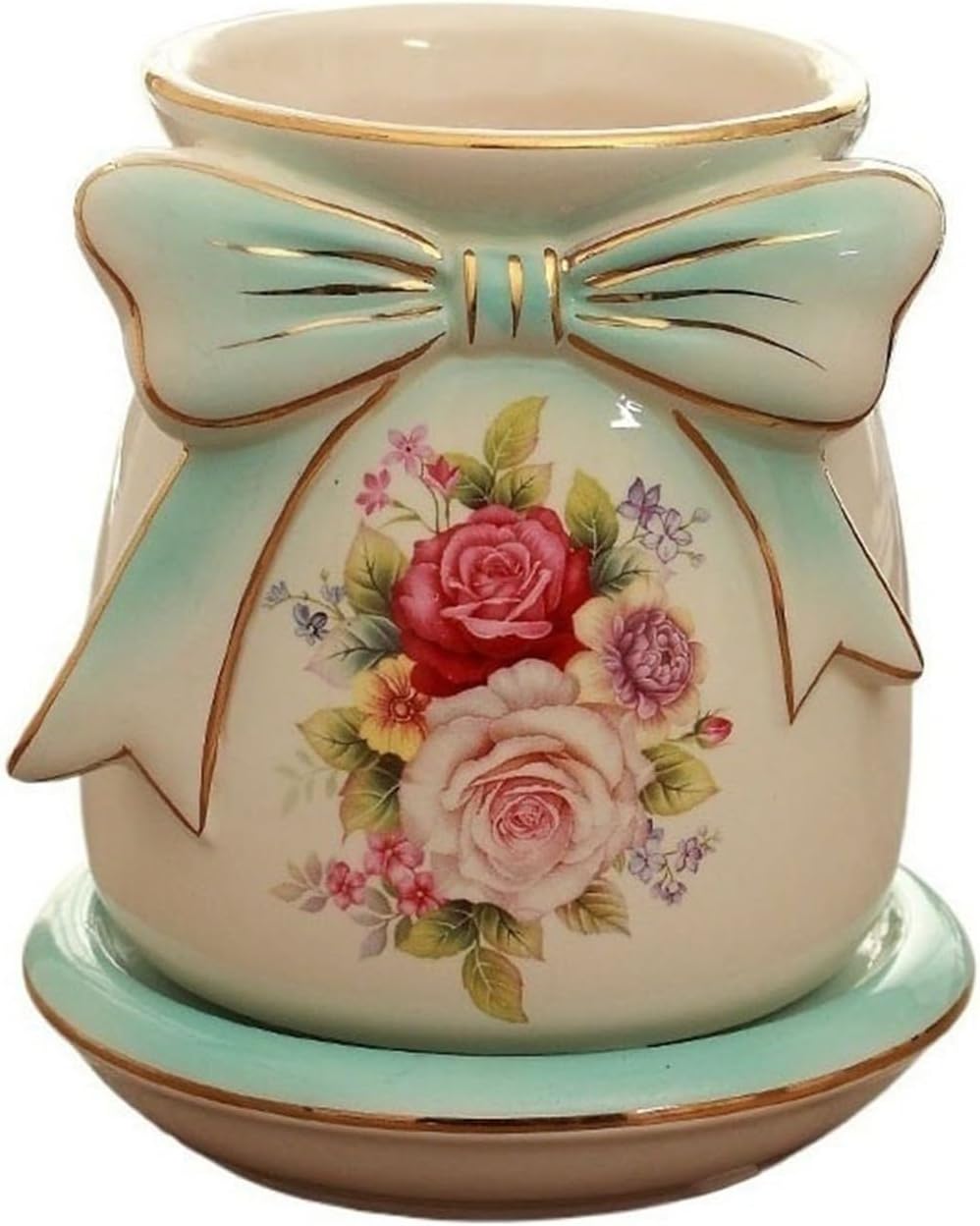 Utensil Holde Utensil Holder, Ceramic Utensil Holder Kitchen Countertop Organizer, Household Spoon and Chopstick Holder Tableware Drain with Bow Decoration Utensil Crocks(Blue)