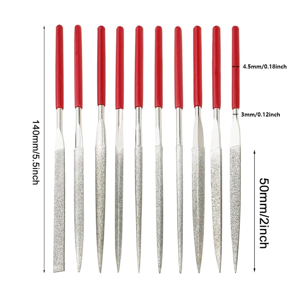 Set di 10 lime ad ago diamantate da 140 mm, mini lime diamantate con varie forme per metallo, vetro, pietra, legno, intaglio di gioielli