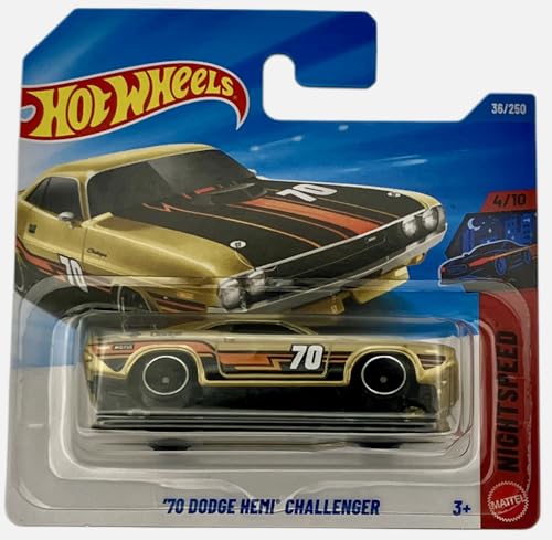 Image of Hot Wheels 70 Dodge Hemi Challenger - Golden Muscle Car - Nightspeed 4 /5 - 36 /250 - JJJ07 - General Motors License - Mattel 2026-1:64 Model Car