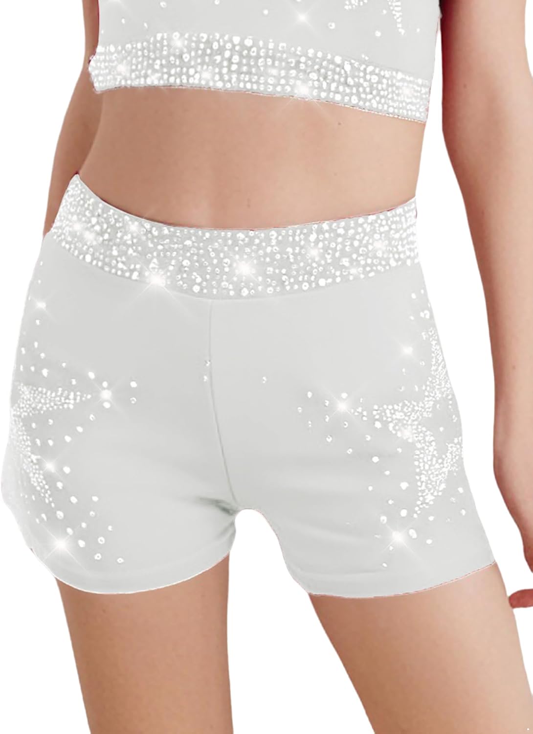 TiaoBug Kids Girls Shiny Rhinestones Dance Shorts Gymnastics Tennis Shorts Dancing Hot Pants Activewear