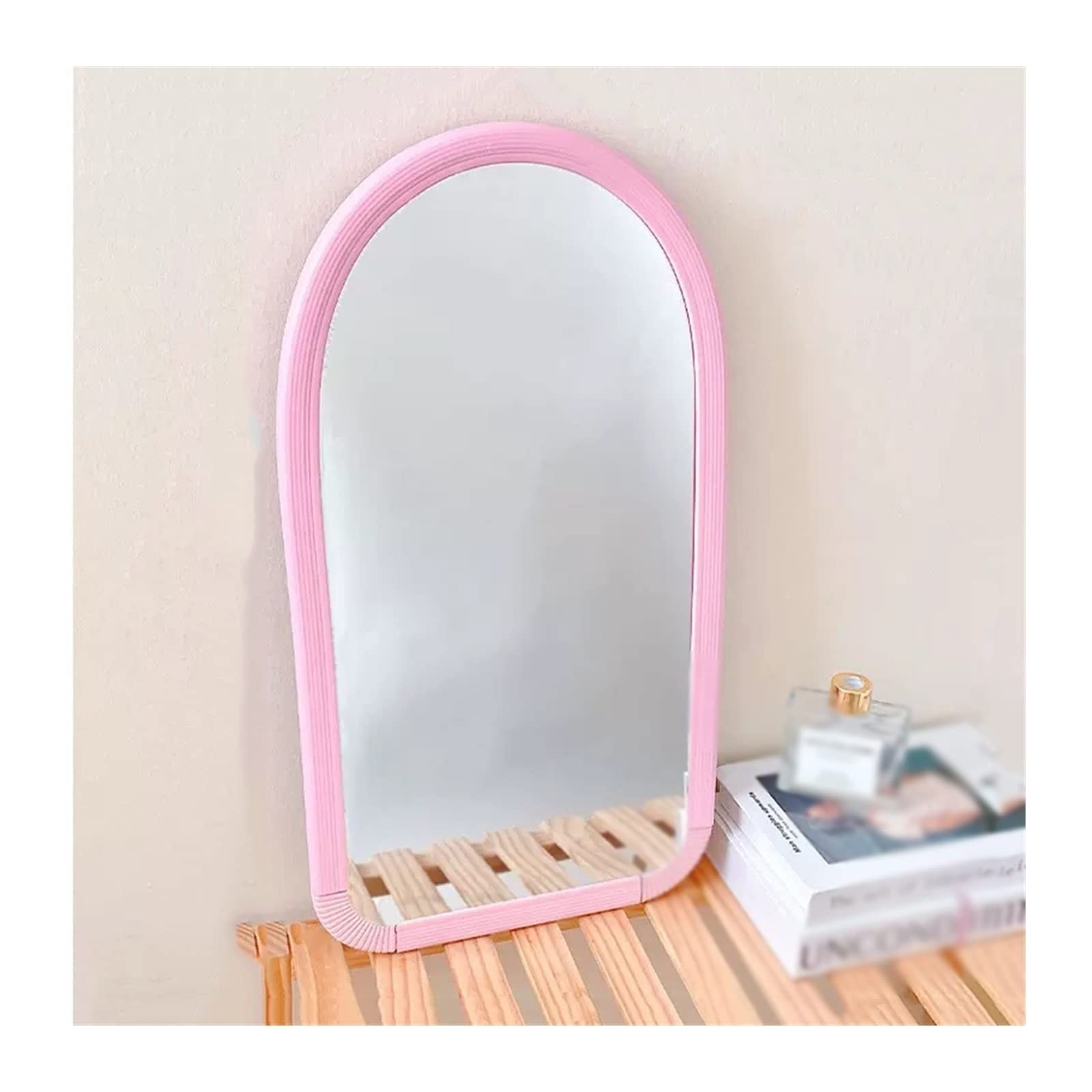 GHJrtHFJ Desk mirror, arc Rectangular Makeup Mirror Solid Tabletop Cosmetic(Pink)
