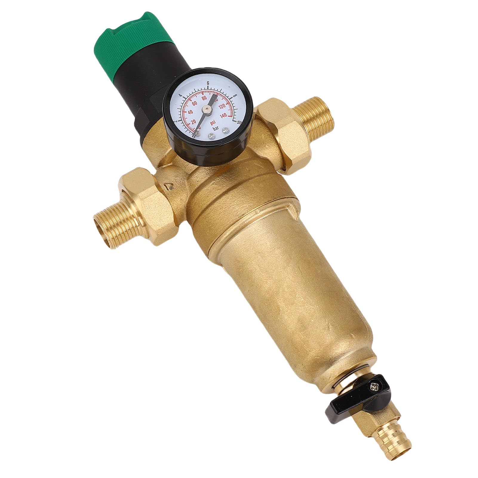 Mosiężny Regulator Ciśnienia Wody, Zawór Redukcyjny do (1/2 inch | Regulowany zawór redukcyjny ciśnienia z manometrem i zmywalnym filtrem dla entuzjastów majsterkowania