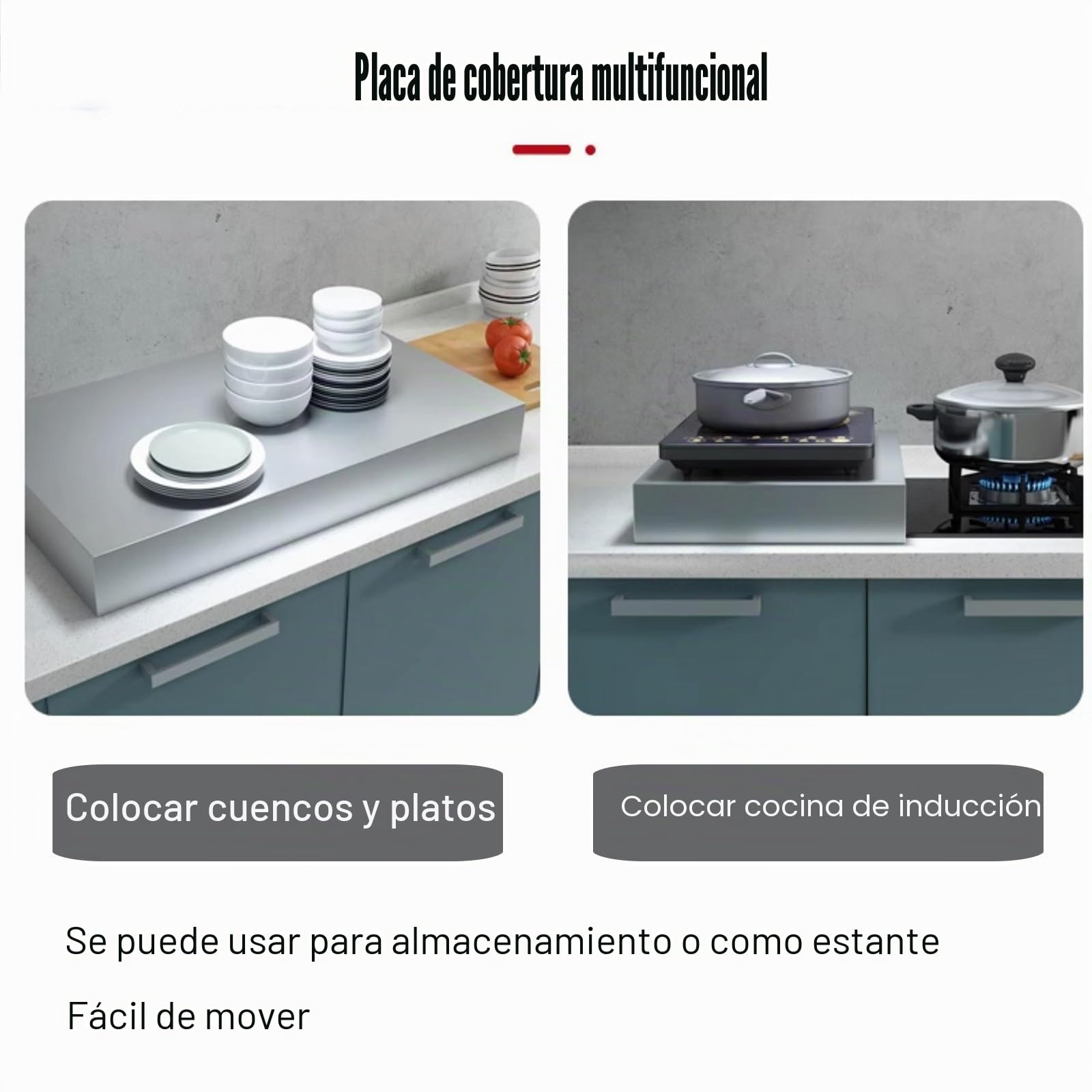 tapa encimera gas Placa de cubierta para cocina de gas totalmente cerrada, de acero inoxidable con tapete antideslizante, rejilla gris para cocina, fregadero de RV(1.0mm,H 7cm/2.8in)