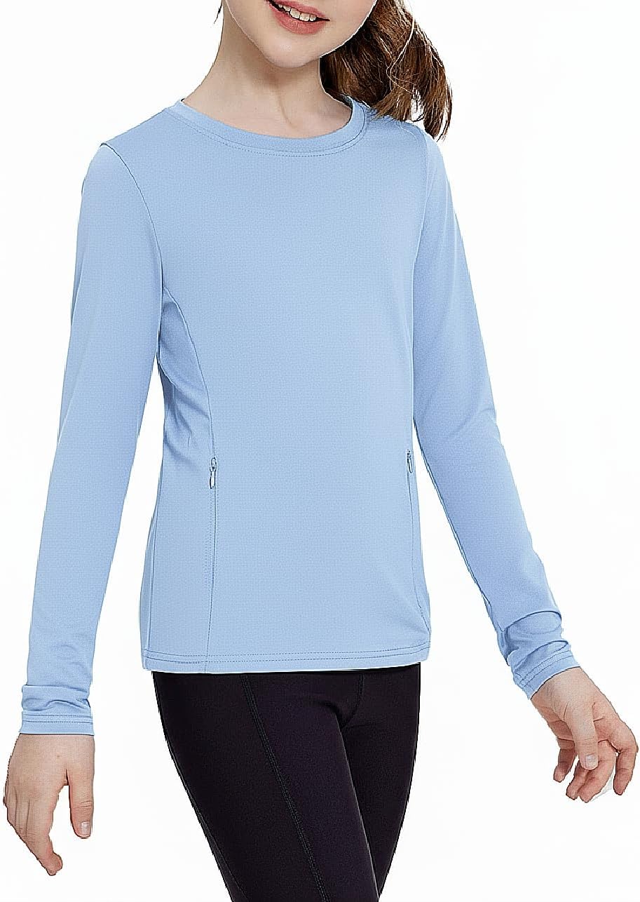 Zaclotre Girls Athletic Long Sleeve Shirts with Zipper Pockets