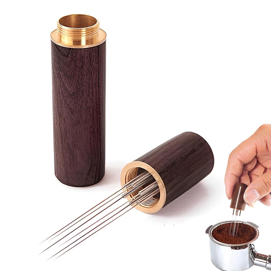 Distributore di Aghi per Caffè, WDT Tool Coffee, con 6 Aghi Sottili da 0,4 mm, Agitatore per Caffè Espresso in Legno, Espresso Strumento per Mescolareper Mescolare il Caffè