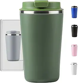 Copo Térmico Café - 510ml, Parede Dupla Isolamento Inox 304, Base Emborrachada, Quente 6 horas, Feito Para Viagem To Go (Verde)