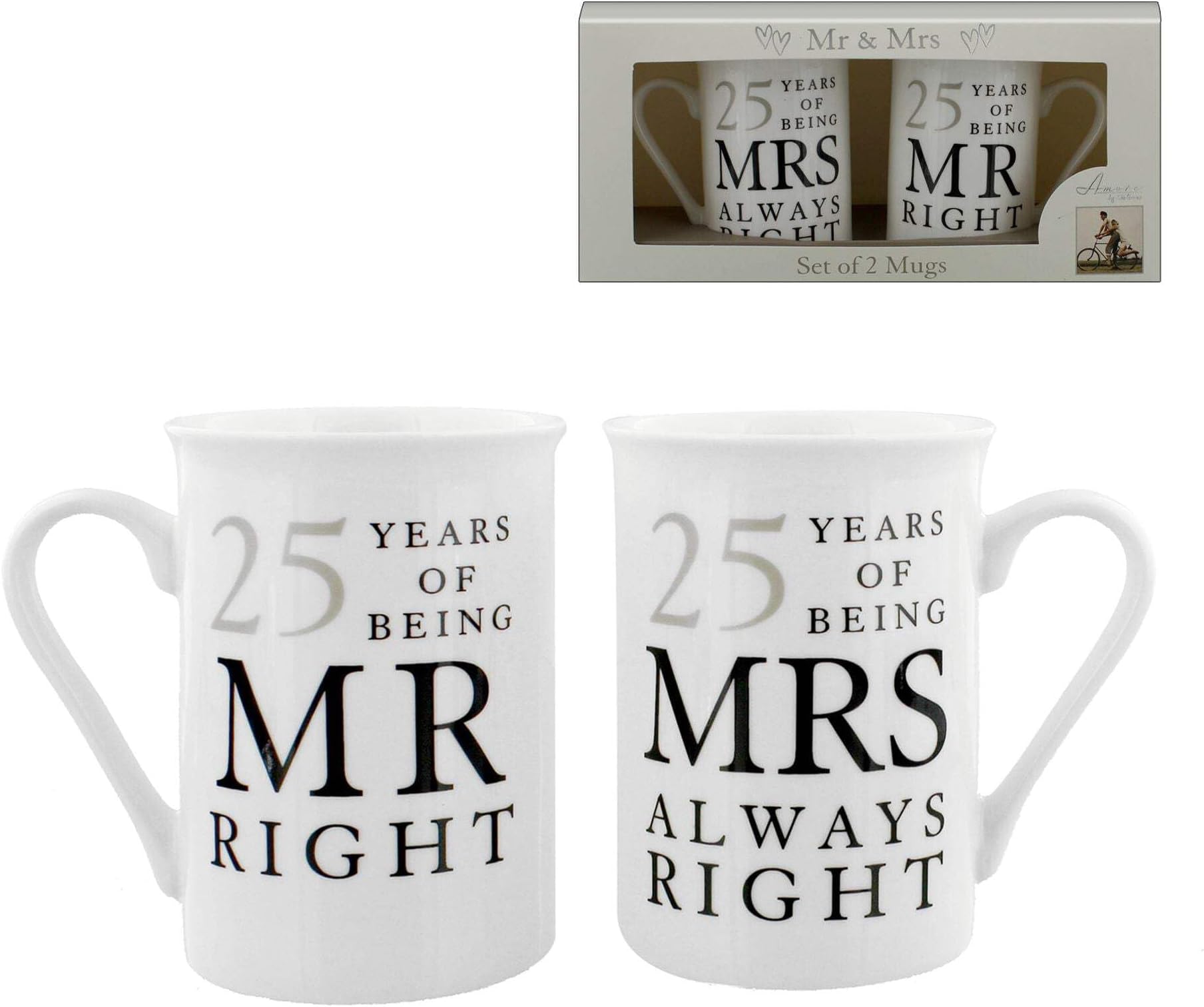 Amore 25th Anniversary Set of 2 China Mugs 'Mr Right & Mrs Always Right' WG67725
