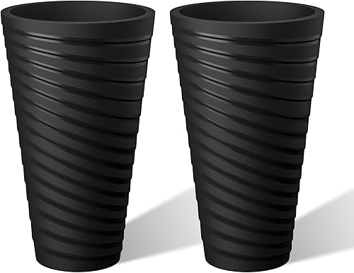 Miniatura 9 de Kante Juego de 2 macetas redondas altas y decorativas grandes de 29 pulgadas de alto para exteriores, interiores, jardín, patio, porche delantero