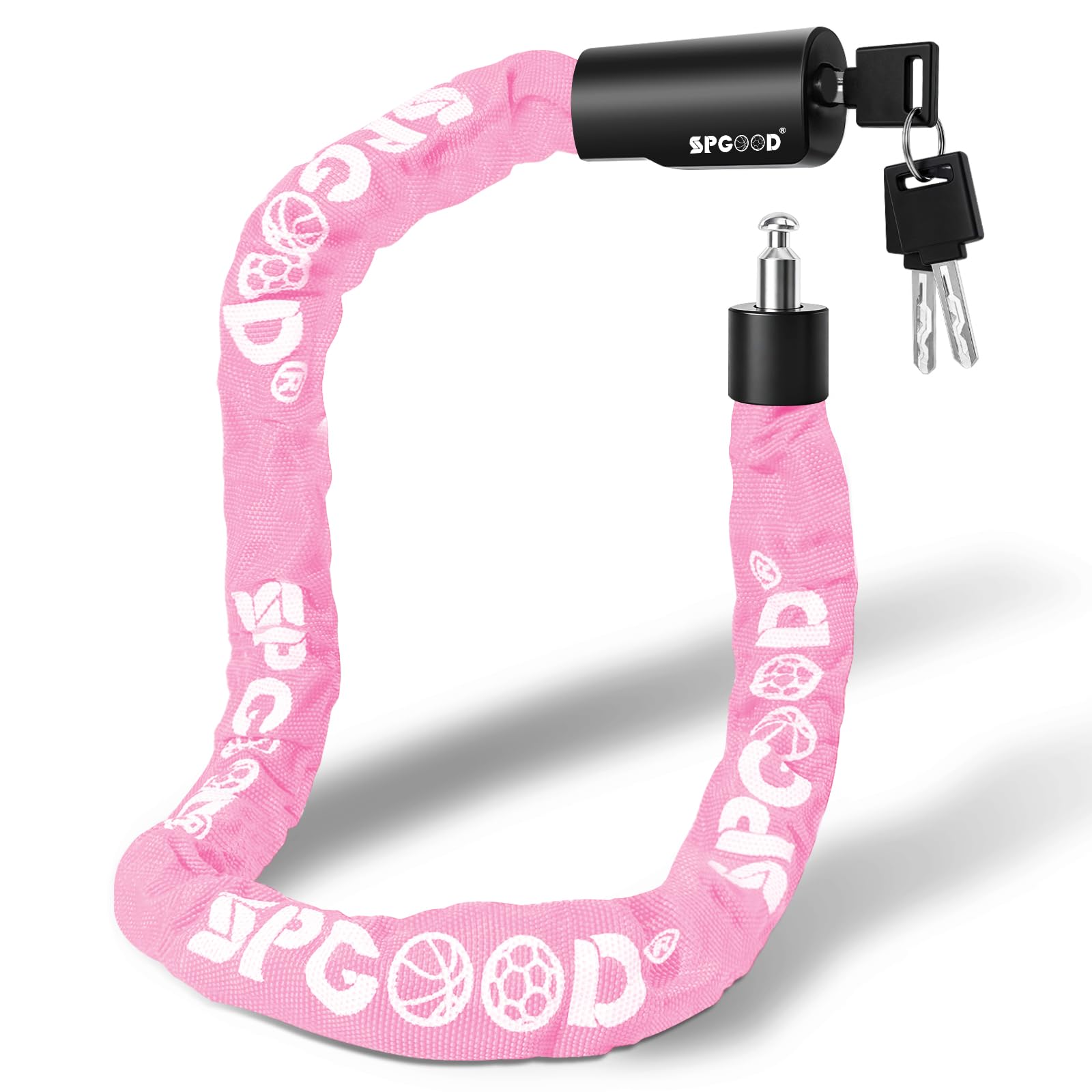SPGOOD Bicycle Lock with 3 Keys, Bicycle Lock 90 cm Made of 6 mm Steel Chain, Bicycle Locks with Waterproof Cover, Anti-Theft, High Security Chain Lock for Bicycle, E-Bike (Light Pink)