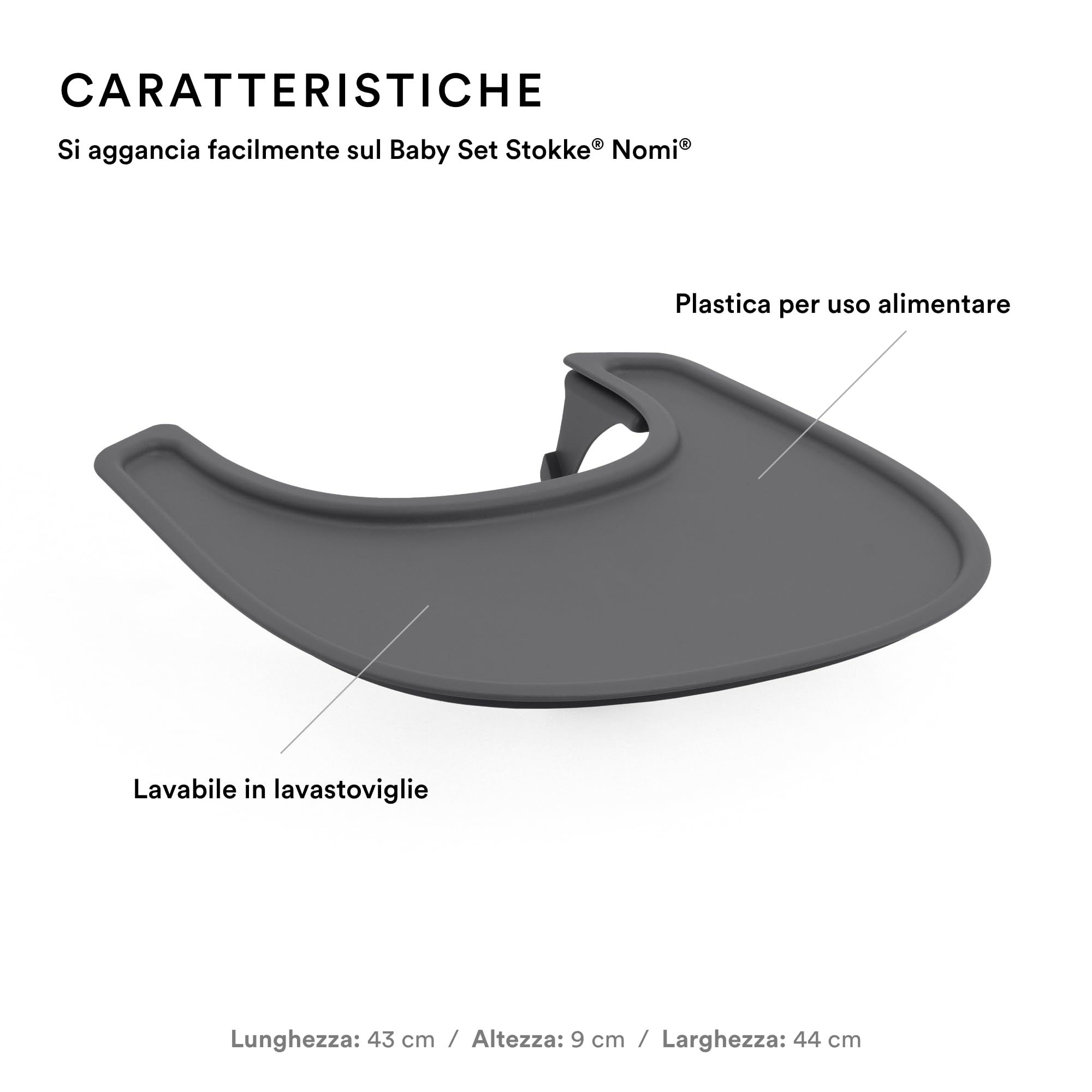Vassoio Stokke per Nomi, Anthracite - Vassoio facilmente agganciabile sul Baby Set Stokke Nomi - Lavabile in lavastoviglie, Plastica per uso alimentare
