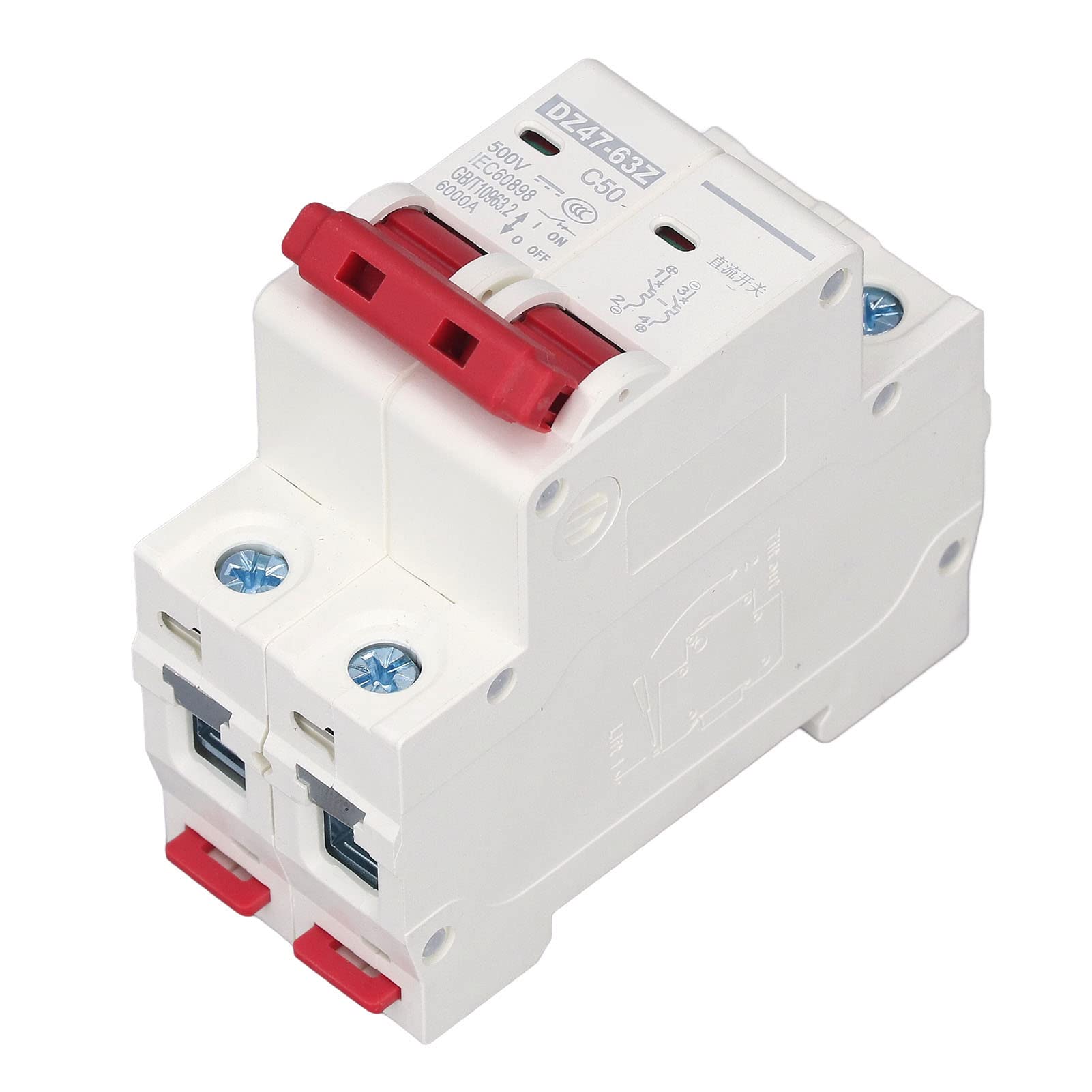 DC Miniature Circuit Breaker, 2 Poles 500V 50A DC Disconnect Switch, 35mm DIN Rail Mount Thermal Magnetic Trip, Isolator for Solar PV System, Solar Panels Grid System, Ship Power-image-39