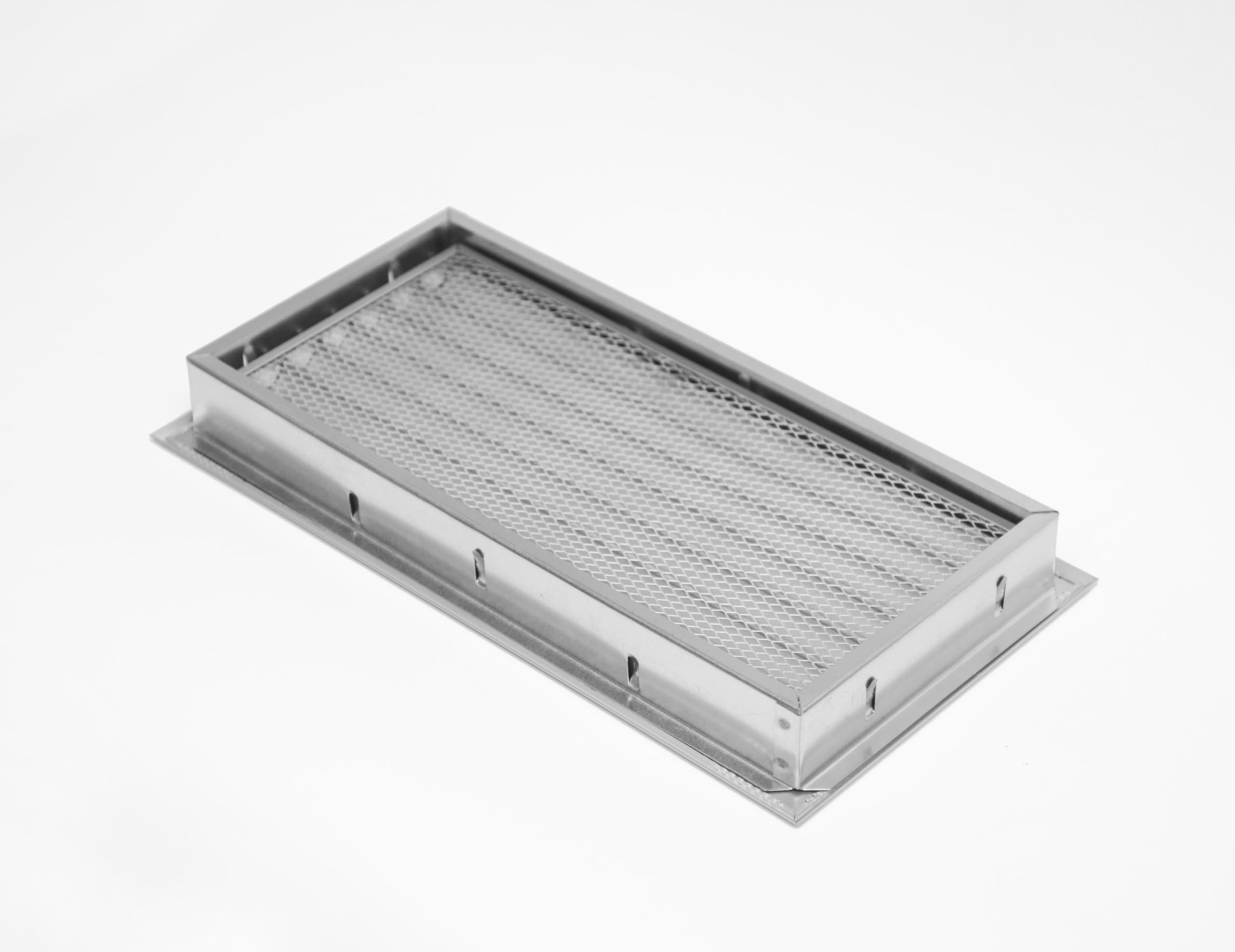 Rejilla de Ventilación de Aluminio – Lamas Curvadas Regulables – Flujo de Aire Controlado – Marco de Instalación y Malla – Interior y Exterior – 40 x 20 cm.