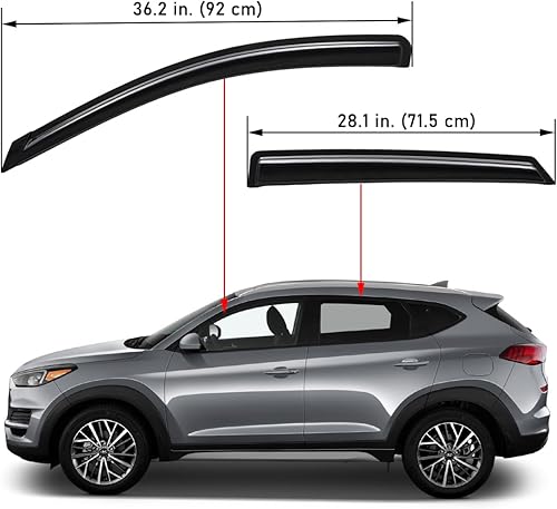 Miniatura 2 de Lightronic WV94457 Deflectores de visera lateral de montaje exterior, protectores de lluvia, humo oscuro, juego de 4 piezas, se adapta a Hyundai