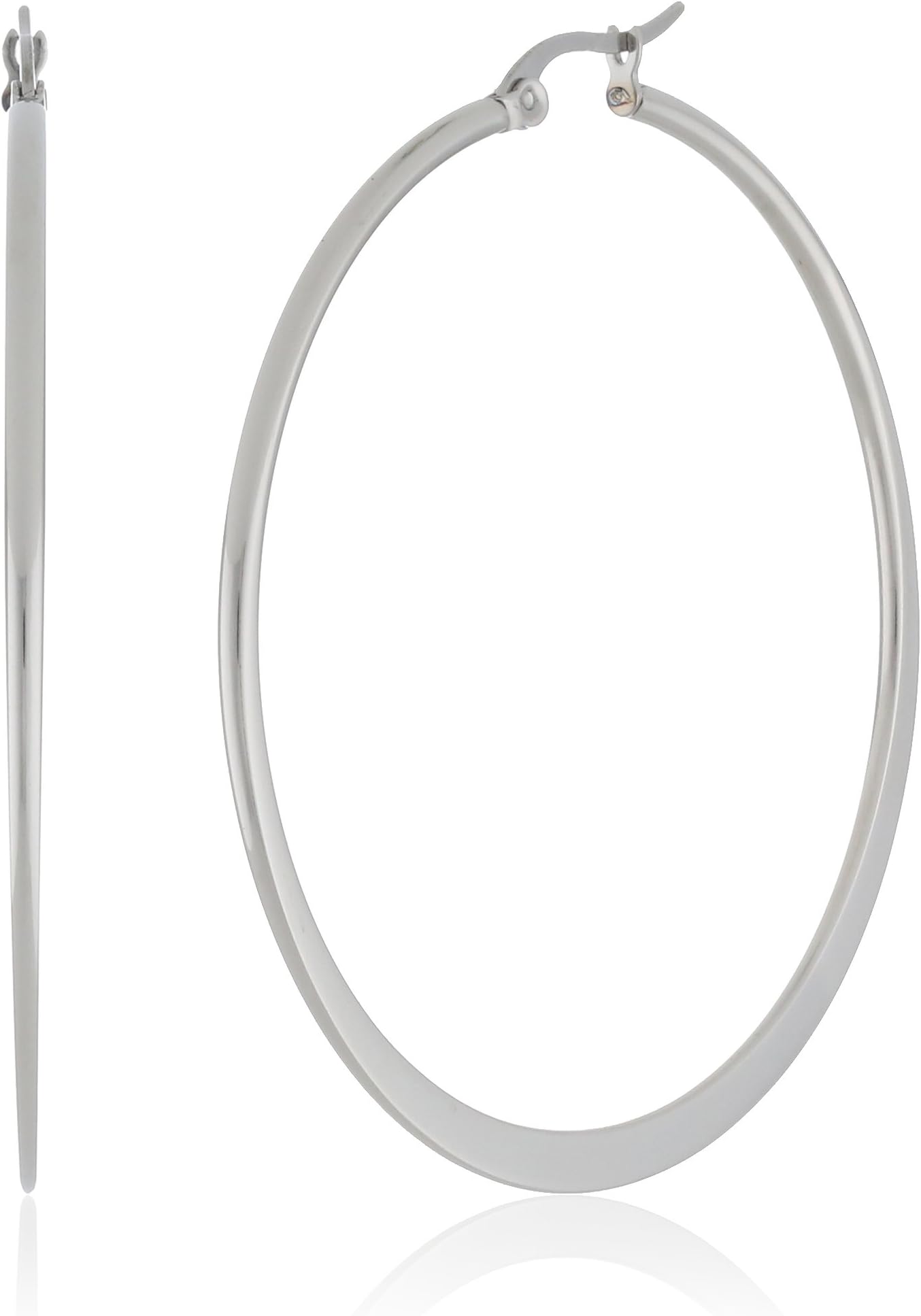 Stainless Steel Flattened Hoop Earrings, 50mm, Nickel Free