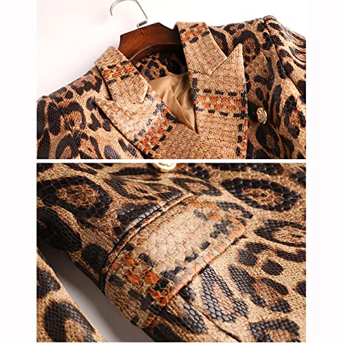 Women's Blazer Jacket Leopard Print Pu Leather Lady Business Office Work Blazer Suits Jackets Coats Outwear Party Dinner Prom3