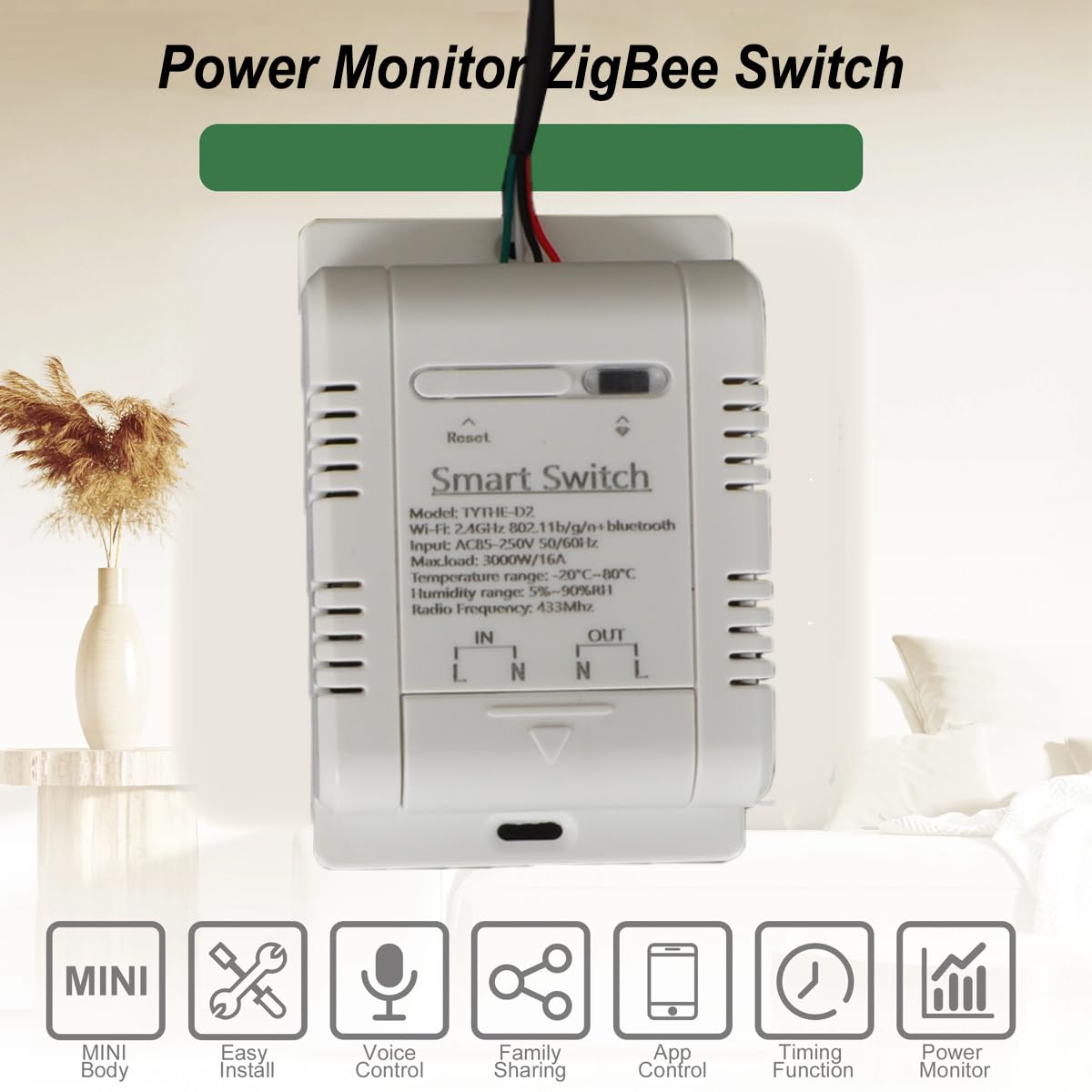 Yueyang Commutateur de température WiFi 16A/3500W et DS1-8B20 étanche capteur d'énergie Comsuptiom Surveillance pour Tuya Smart Life APP intelligentes et télécommandées