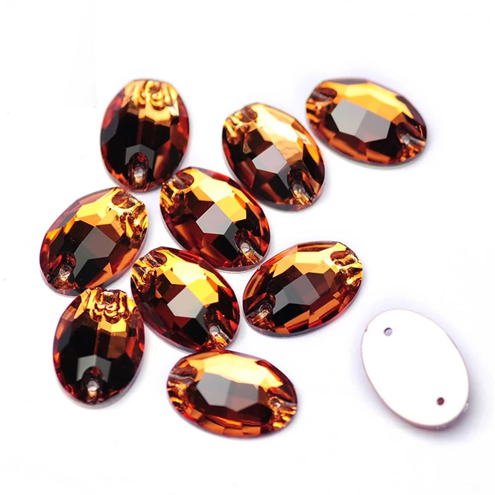 Przezroczyste szkło, kryształowy kamień, Owalne szklane kryształki do szycia, płaskie z tyłu, do przyszycia, DIY, luźne kryształki(Smoked Topaz,11x16mm 72Pcs)