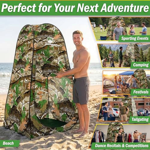 Image of Wakeman Pop Up Changing Tent, 3.3 x 3.3 x 6.2ft, Camping Shower Tent for Portable Toilet Stall or Dressing Room with Carry Bag for Camping, Beach, or Tailgate, Polyester