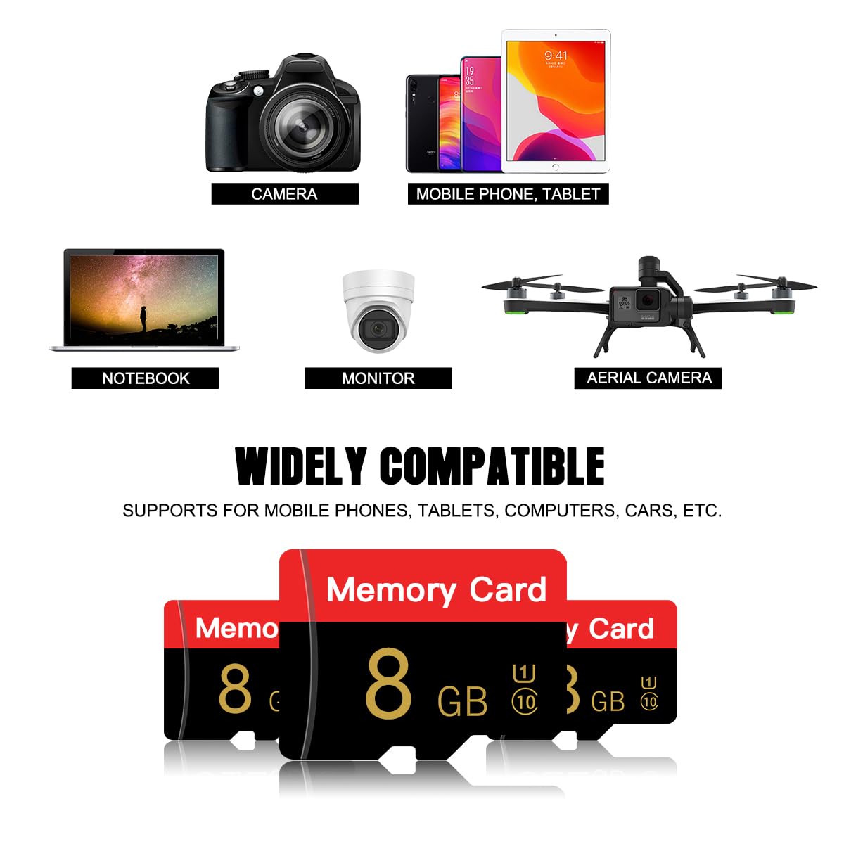 Tarjeta de memoria micro de 8 GB con adaptador, tarjeta TransFlash C10/U1/UHS-I/A1, tarjeta TF para cámara, smartphone, tablet, dron (rojo 8 GB)