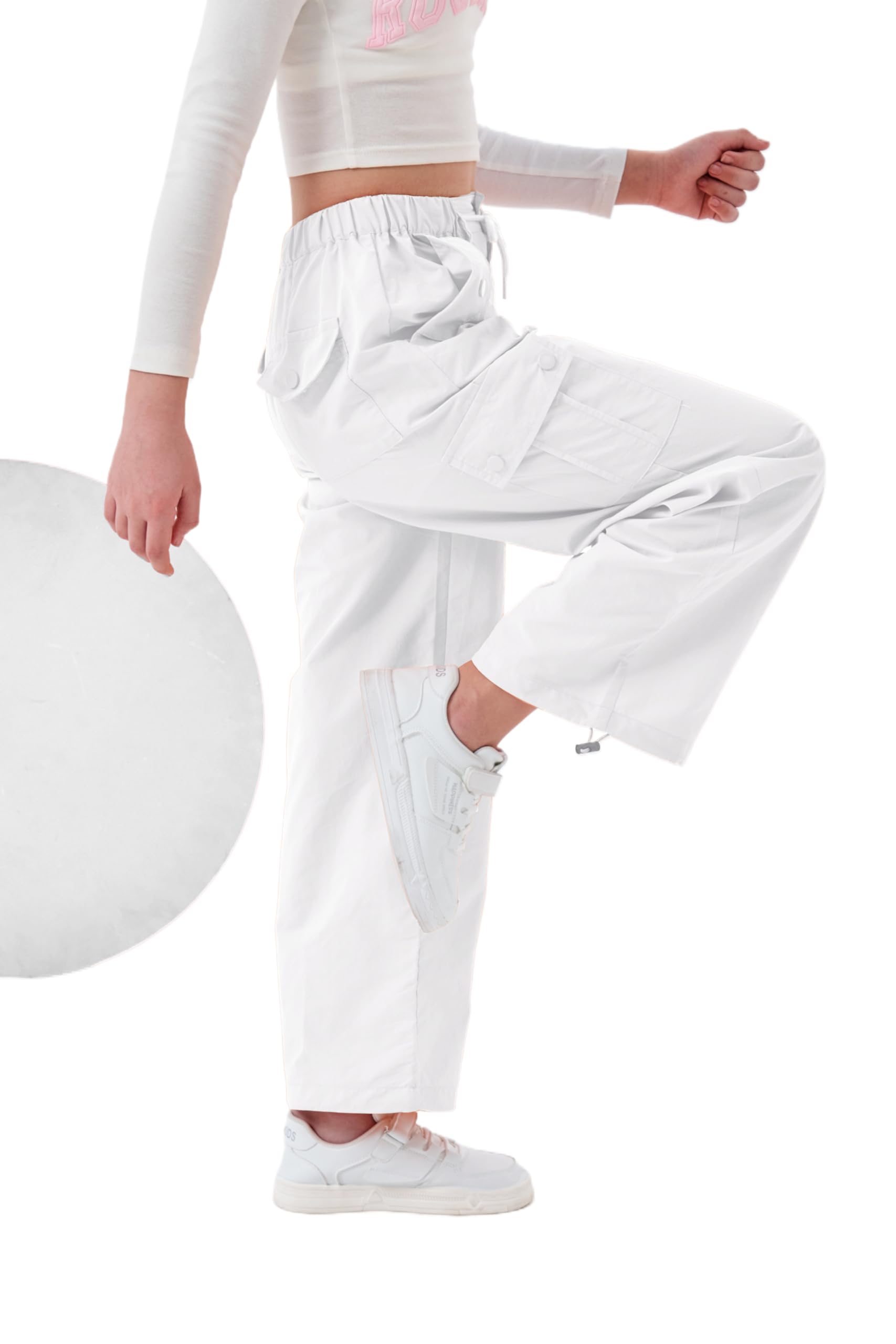 Rolanko Pantalon Cargo Parachute Baggy pour Filles, Pantalon de Jogging Vintage Y2K avec Taille Élastique Ajustable pour Enfants