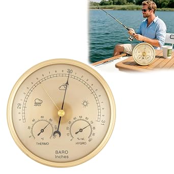 3-in-1 Wall Mount Weather Station, Analog Thermometer Barometer Hygrometer, Precise Fahrenheit Readings, All Season Monitor for Home Garden Office Indoor Outdoor Use- Golden