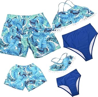 Family Matching Swimsuit Womens Bathingsuit Girls Swimwear Mom and Me Matching Swimwear