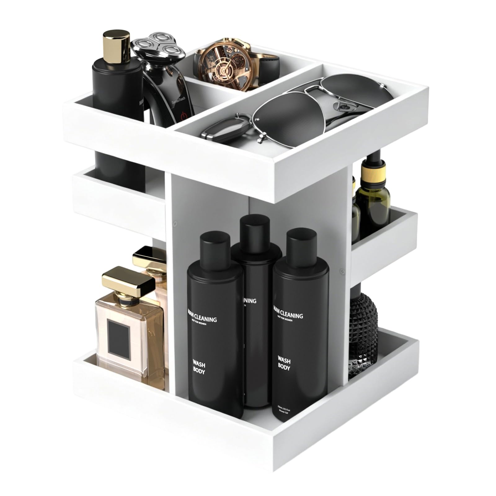 360° Rotating Cologne Organizer, Large Wood Perfume Stand and Grooming Station