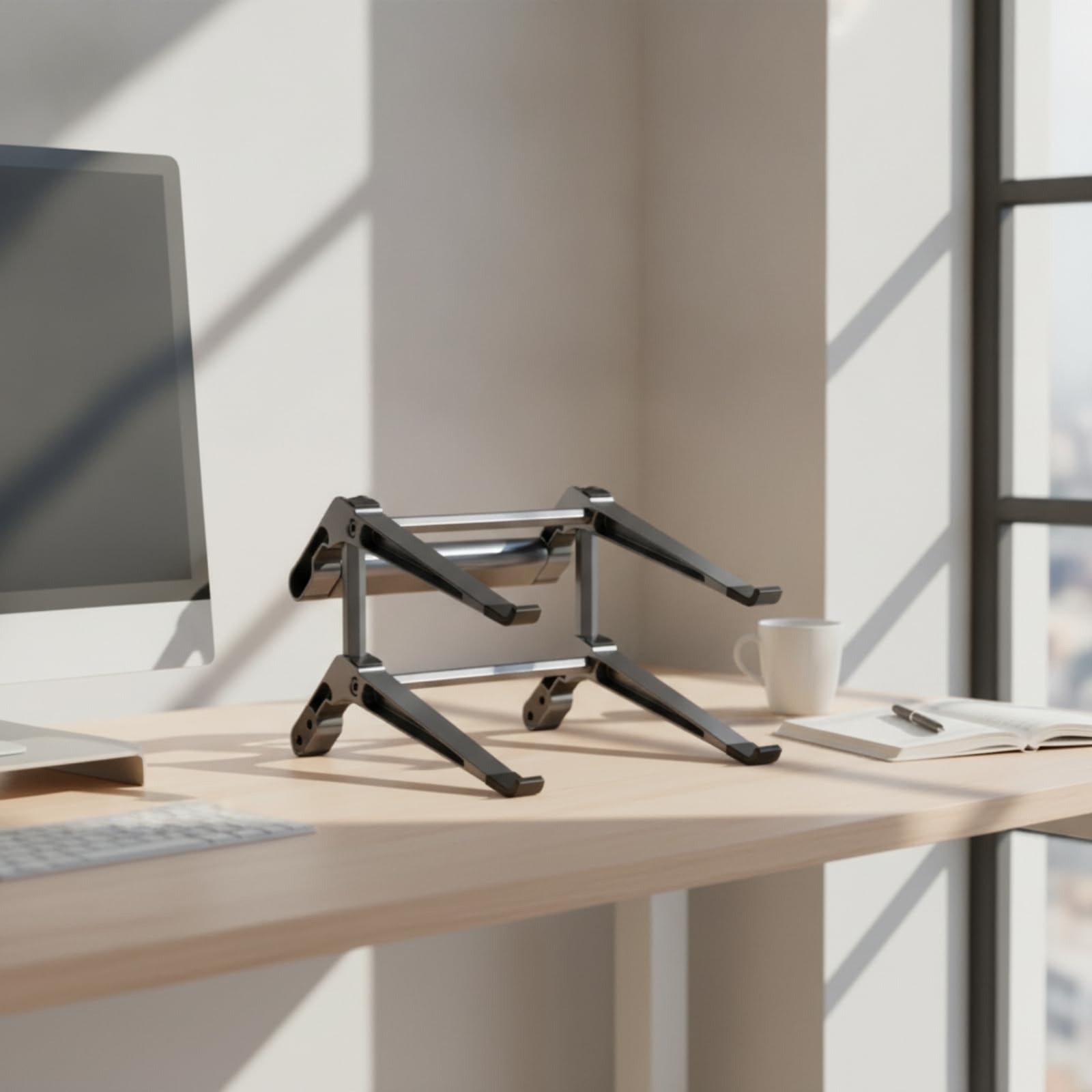 Supporto per Notebook con Hub USB Integrato Stazione di Aggancio per Portatile con Porta Video E Memoria TF Sollevatore per Computer Regolabile in Alluminio per Scrivania E Ufficio