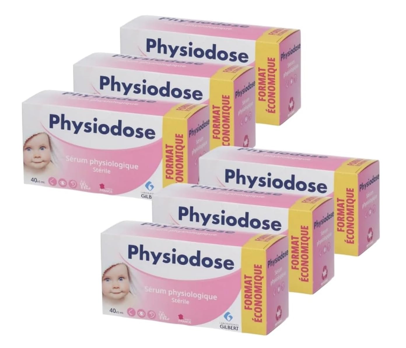 PHYSIODOSE Kochsalzlösung Baby – 6 Packungen mit je 40 Unidosen à 5 ml – Physiologische Kochsalzlösung für Nase, Augen und Wundreinigung, Steril und Konservierungsmittelfrei