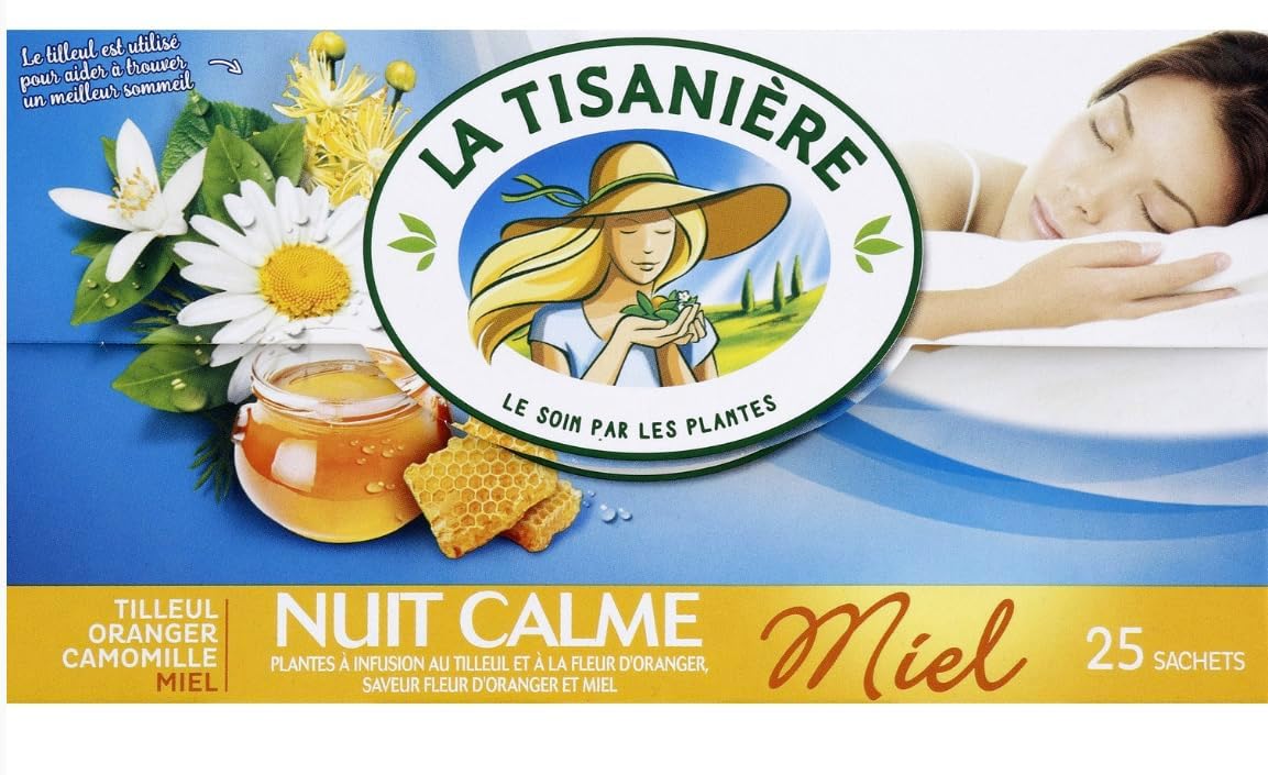 La Tisaniere French Tisane Miel" Quiet Night with Honey" 25 Tea Bags - Pack of 3