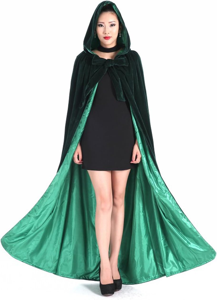 Newdeve Medieval Velvet Cloak Full Length With Hood Cosplay Costume Cape For Adults