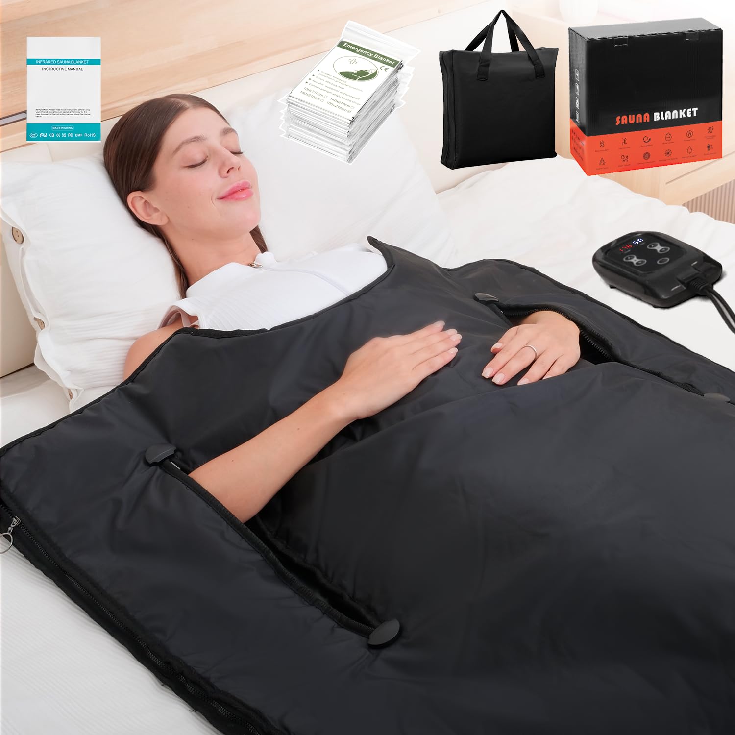 infrared sauna blanket for home: extra large portable design for full body detox & relaxation - far infrared heating adjustable 86-176? & 20-60 min timer 74.8 x 35.5inch