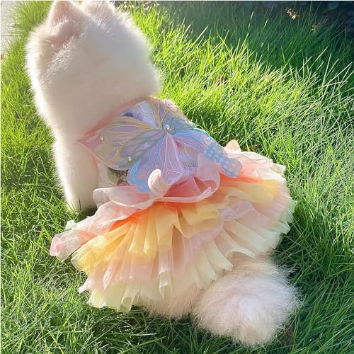 FLAdorepet Vestido de fantasia de cachorro com asas de borboleta, vestido de princesa de gato de est
