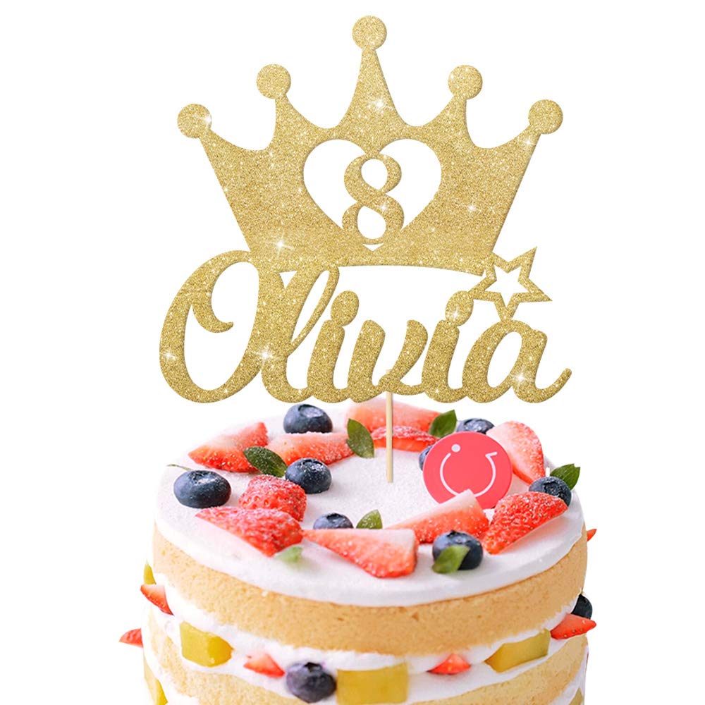 EDSG Personalised Birthday Cake Topper | Custom Crown Cake Decoration with Any Name Any Age 1 3 5 8 | Multicolour Glitter Cake Topper | Champagne Gold โ image 1