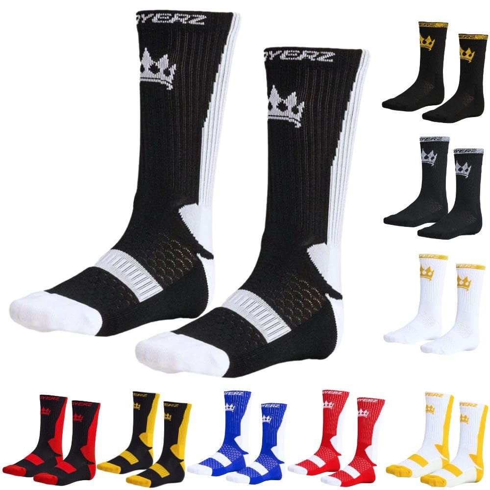 Playerz Boxing Socks - Adults, Athlete Designed Moisture-Wicking Durable Sports Socks, Fitness Socks - Ideal for Boxing, Running, Workouts, and Training Adults 6-11 UK 39-46 EU (Black/White)