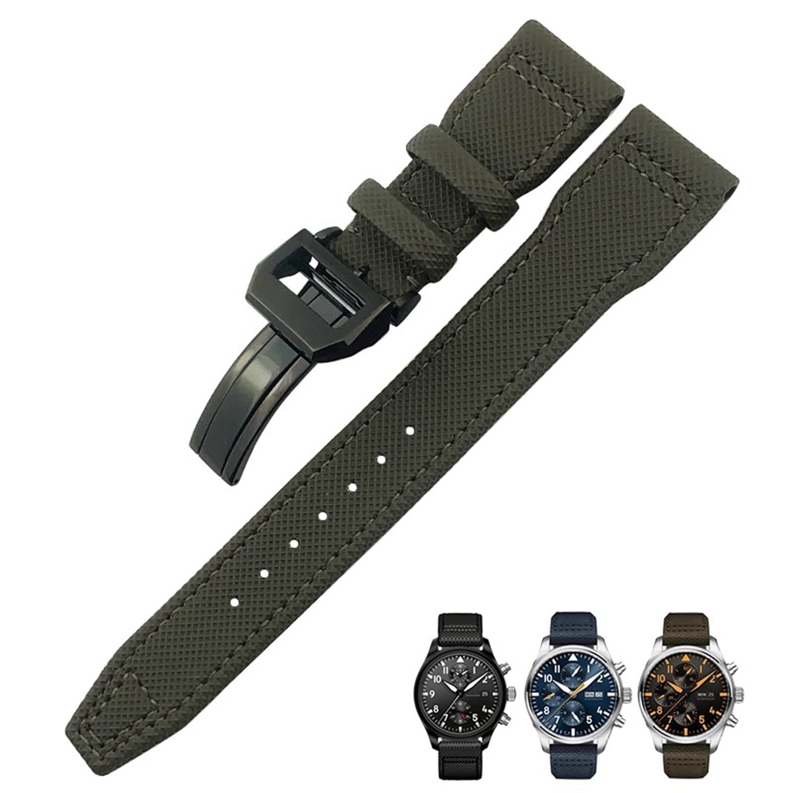 CZKE 20 mm, 21 mm, 22 mm, skórzany pasek do zegarka z włókna nylonowego, pasuje do IWC IW377729 IW389001, duży zegarek pilota, zielony, niebieski, czarny pasek do zegarka, 21mm, Agat