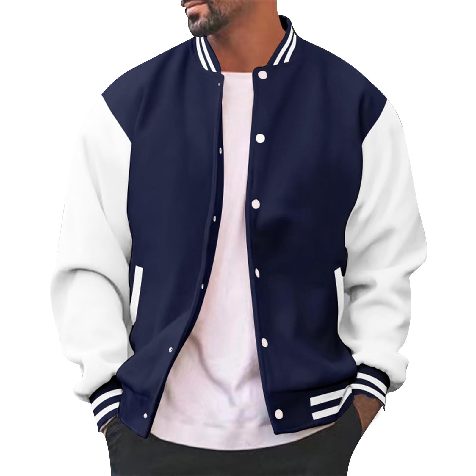 Vestes à capuche décontractées pour homme, coupe ajustée, coton, letterman, baseball, bomber, veste universitaire classique, manteau bleu pour homme