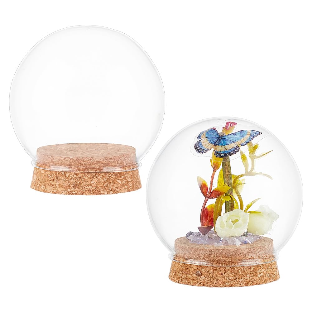 NBEADS 2 Pcs Eternal Flower Glass Dome Cloche, 85x88.5mm Glass Dome Cover with Cork Base Arch Bell Jar Cloche for Centerpieces Plants Rocks Specimens Decorations Crafts