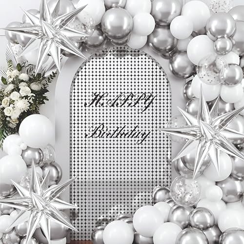 Image of white & silver balloons with silver star foil balloon, Pack of 35 pcs for birthday decoration, Anniversary Decoration, Home Decoration Items