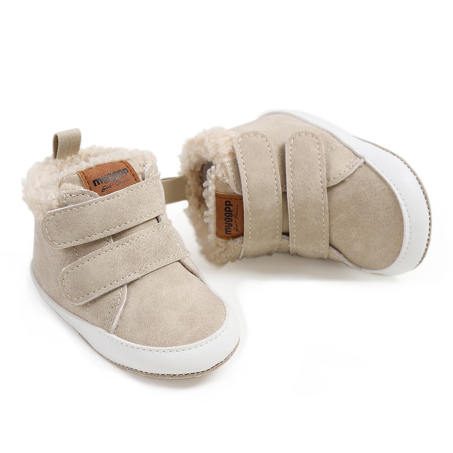 HsdsBebe Baby Ankle Boots Infant Boys Girls Fleece Booties Anti-Slip Rubber Sole Sneakers Toddler Newborn Walking Crib Shoes(M2035 beige,1)