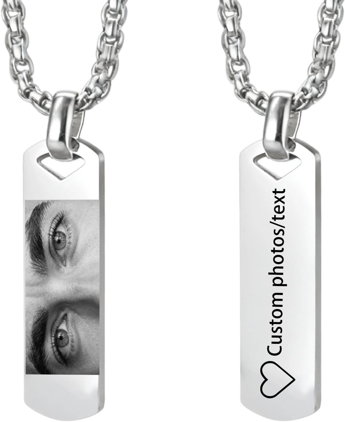 Personalised Eyes Engraved Necklace for Men Custom Photo Pendant with Name Text Personalized Picture Necklaces Gifts for Couple Christmas Birthday