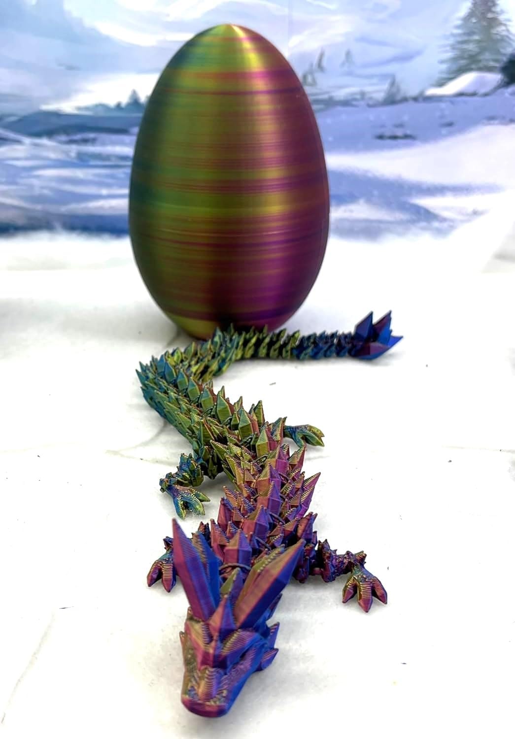 3D Printed Dragon Egg with Dragon Inside, Articulated Crystal Dragon in Egg, Executive Dragon Fidget Desk Toys for Gifts, Home Office Decor D001-S5 (RYB-Red Yellow Blue)