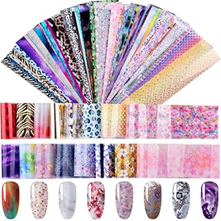 Duufin 200 Sheets Nail Art Foil Transfer Sticker Starry Sky Stars Laser Nail Foil Sticker for Nail Art Decoration DIY and Salon, Mixed Style