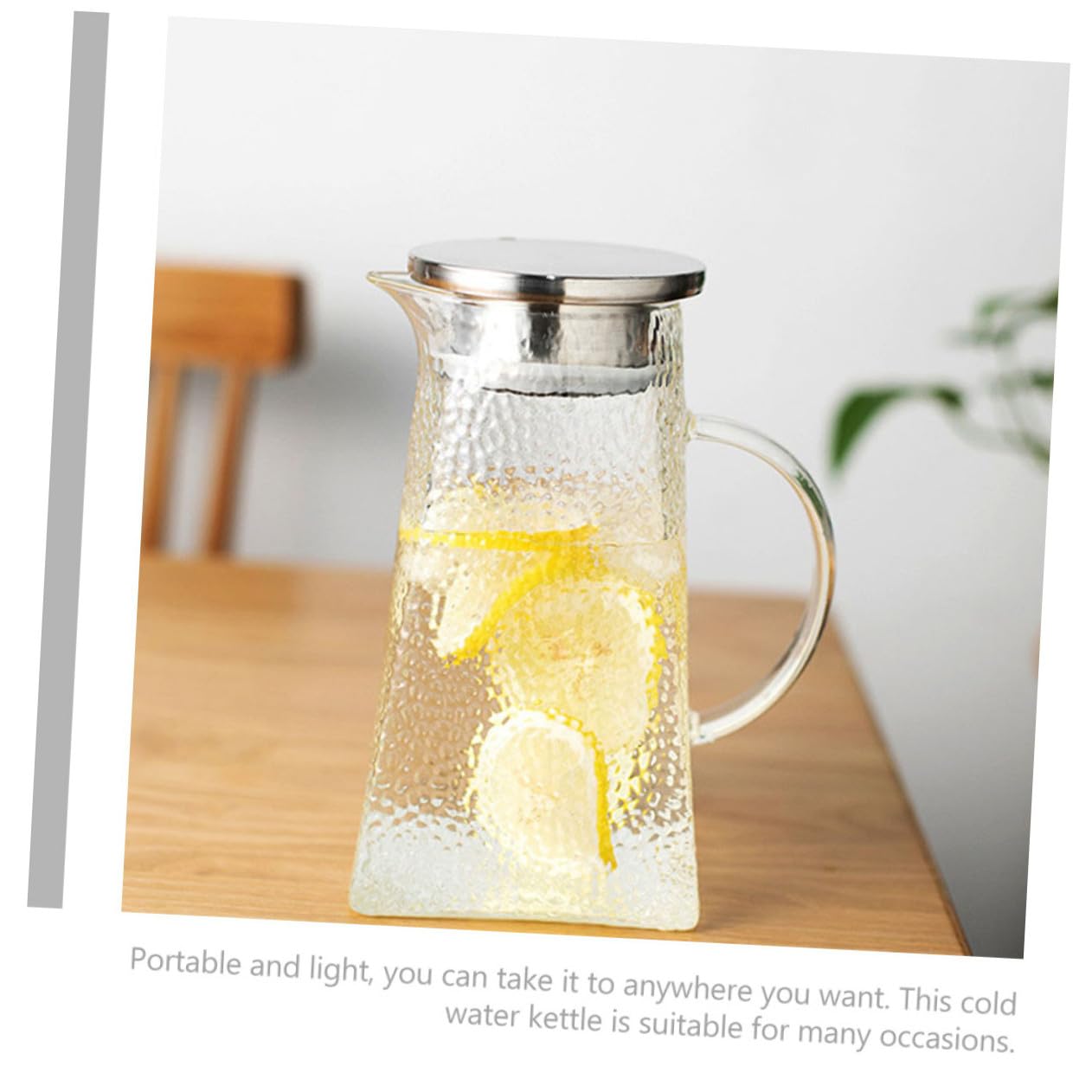Jarra de Vidrio para Agua con Patrón de Martillo Jarra de Agua Hogar de Vidrio para Servir Bebidas Frías para Té y Zumo la Cocina o Picnic